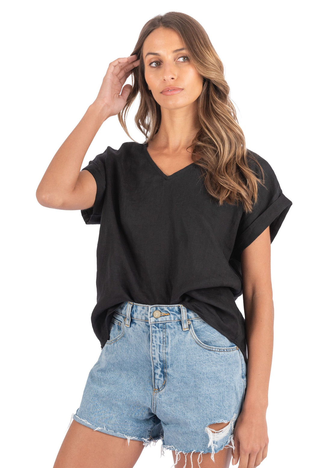 Martina Black Sand Washed Linen T-Shirt