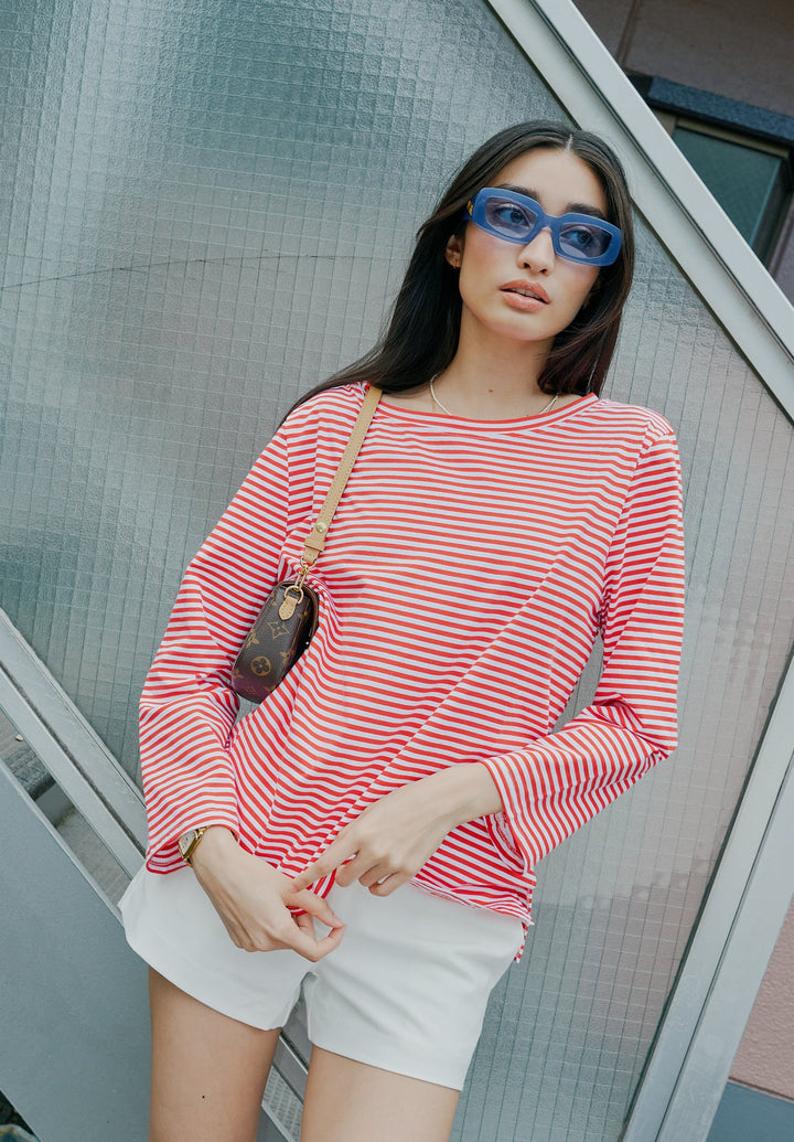 Marina Red Stripes - Long Sleeve T-Shirt