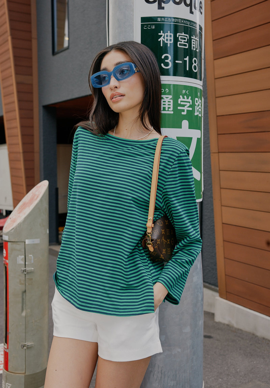 Marina Blue Green Stripes - Long Sleeve T-Shirt