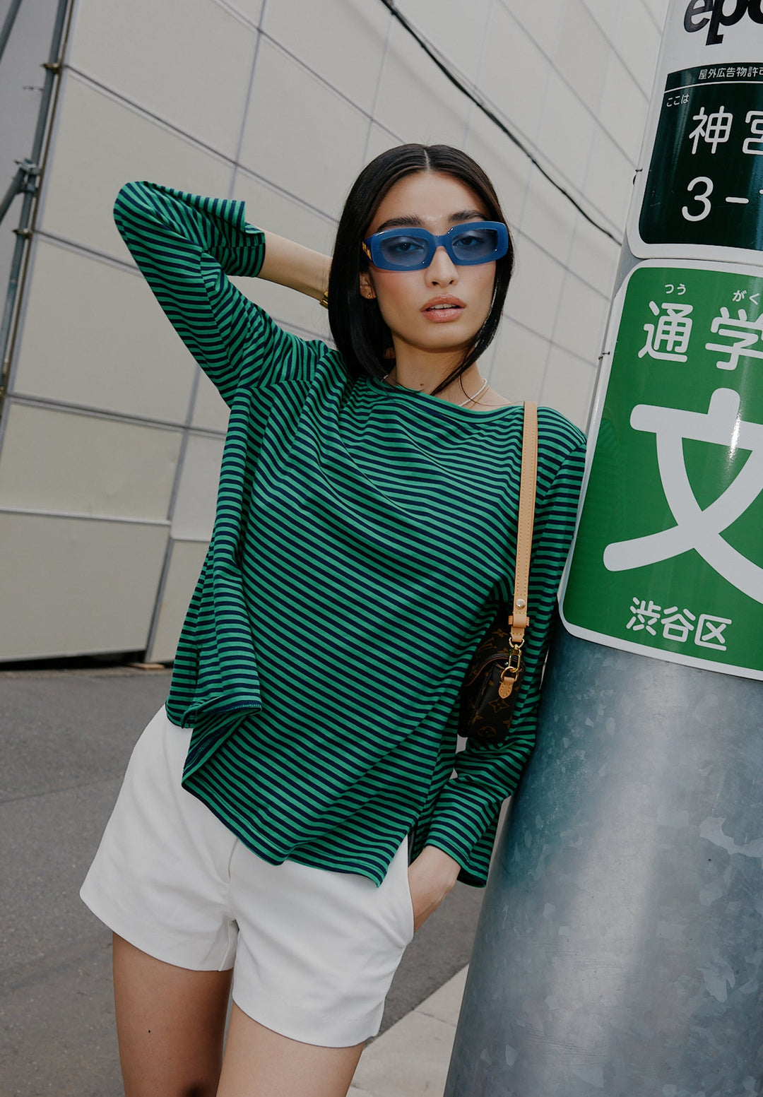 Marina Blue Green Stripes - Long Sleeve T-Shirt