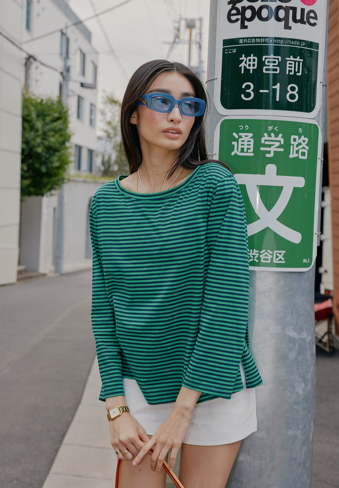 Marina Blue Green Stripes - Long Sleeve T-Shirt