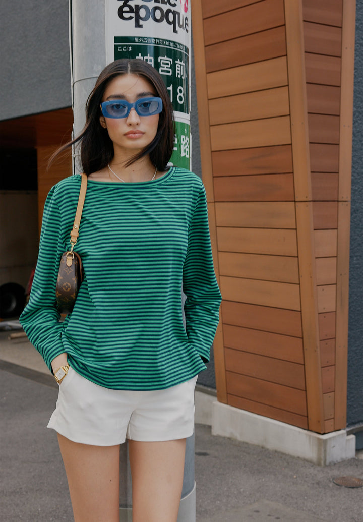 Marina Blue Green Stripes - Long Sleeve T-Shirt