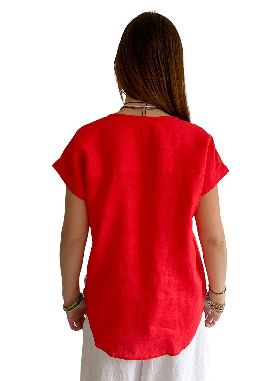 Martina Red Linen T-Shirt