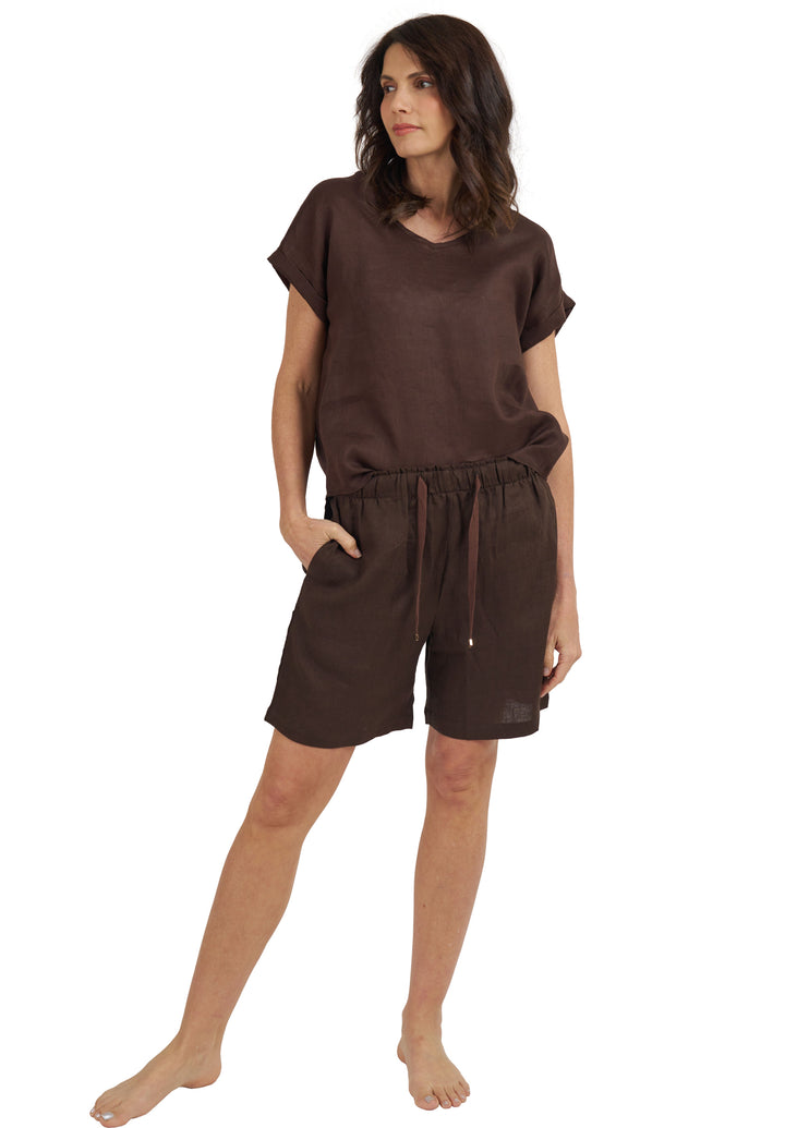 Martina Chocolate Sand Washed Linen T-Shirt