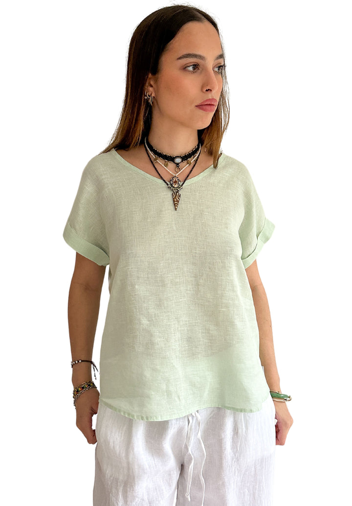 Martina Pistacchio Sand Washed Linen T-Shirt