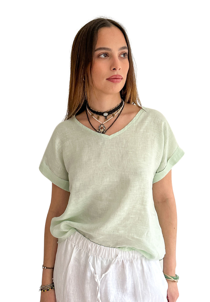 Martina Pistacchio Sand Washed Linen T-Shirt