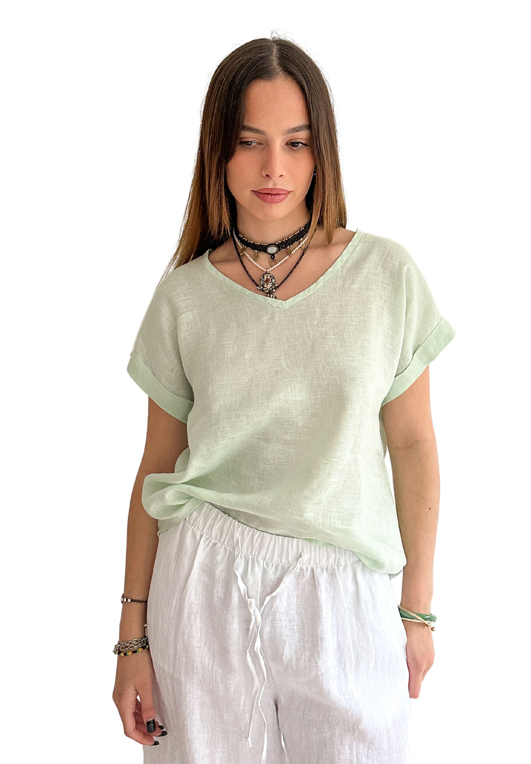 Martina Pistacchio Sand Washed Linen T-Shirt