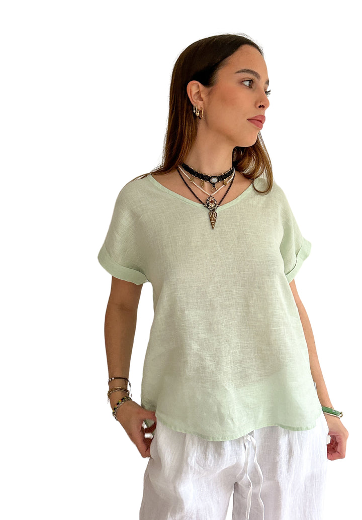 Martina Pistacchio Sand Washed Linen T-Shirt