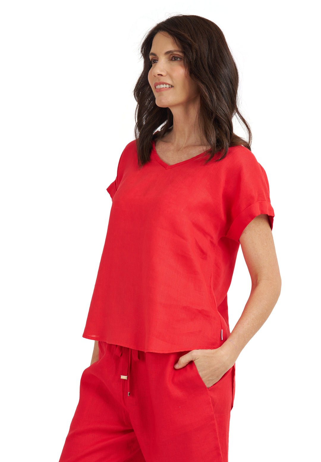 Martina Red Linen T-Shirt