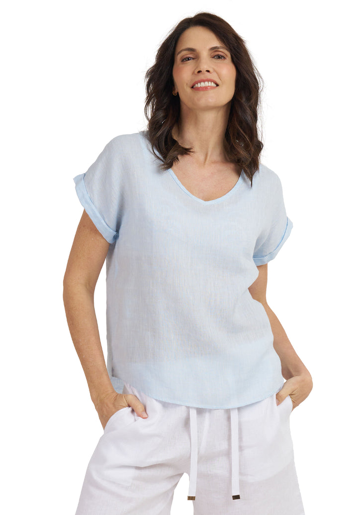 Martina Sky Blue Melange Linen T-Shirt