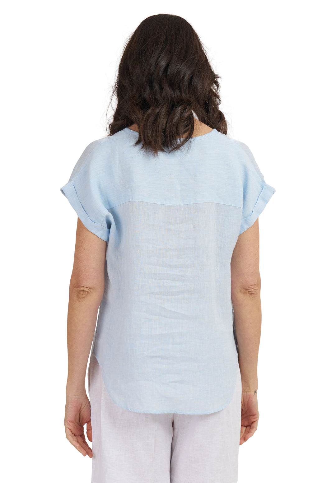 Martina Sky Blue Melange Linen T-Shirt