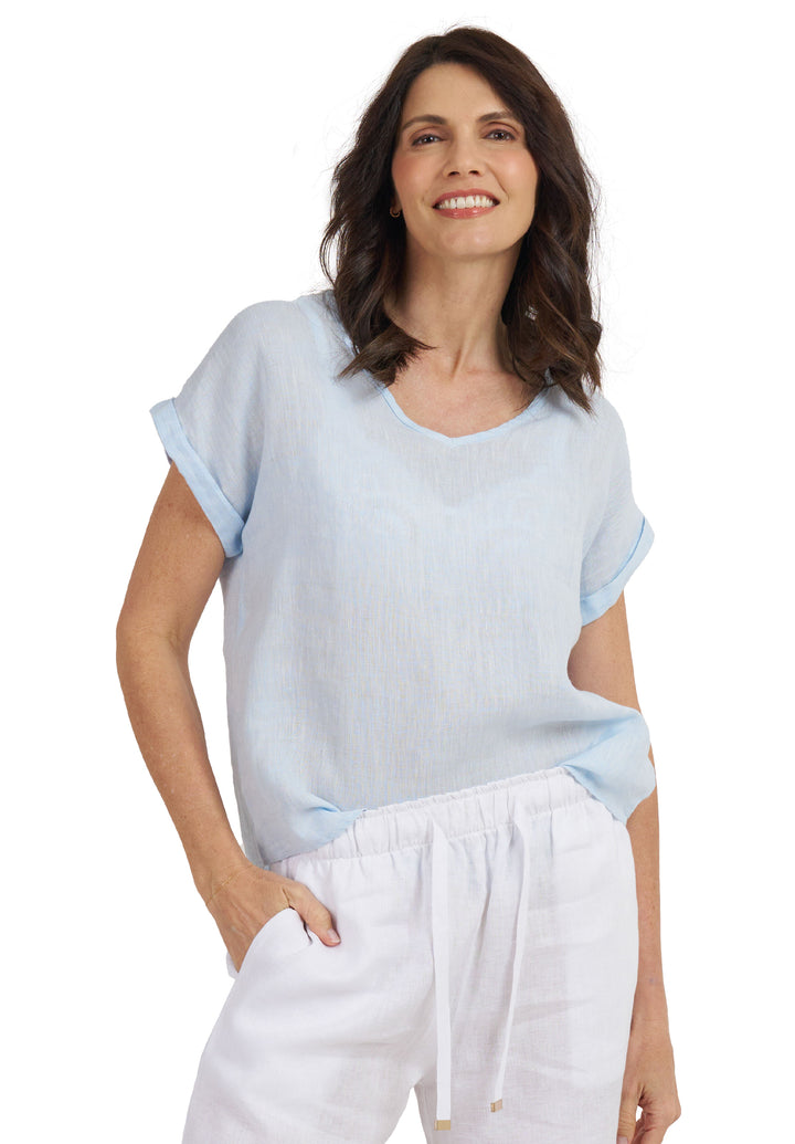 Martina Sky Blue Melange Linen T-Shirt