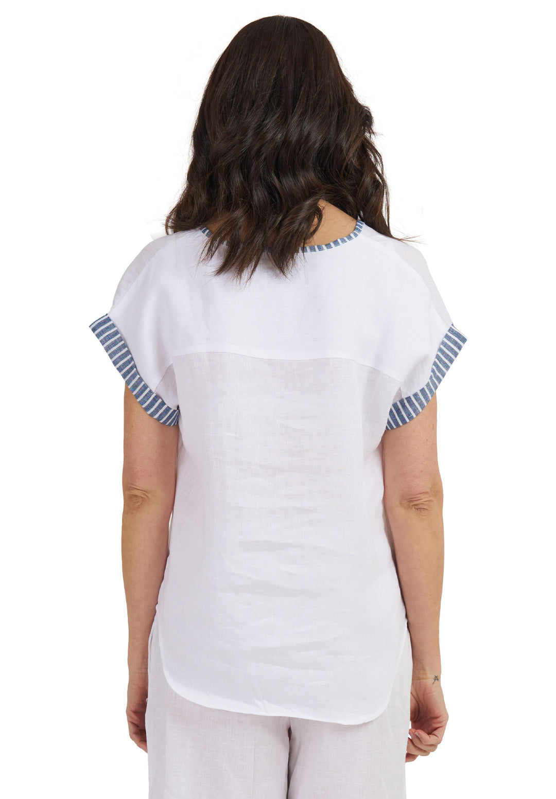 Martina Indigo Stripes Contrast Linen T-Shirt