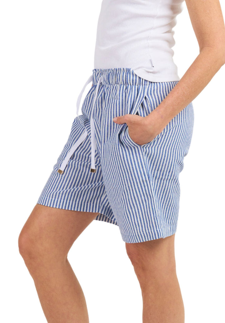 Panthea Navy Blue Stripes Linen Shorts