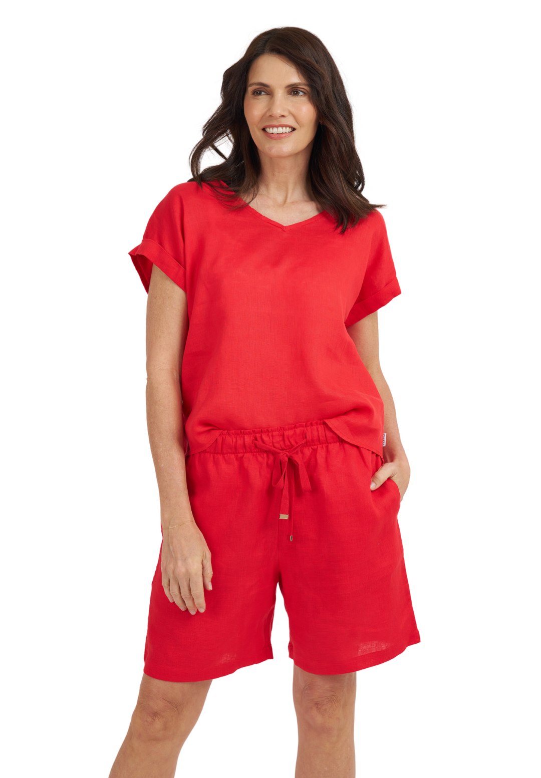 Panthea Red Linen Shorts