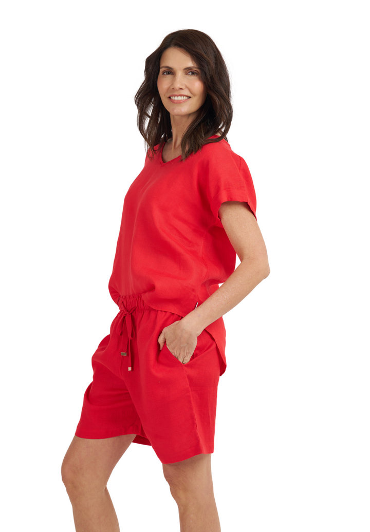 Panthea Red Linen Shorts