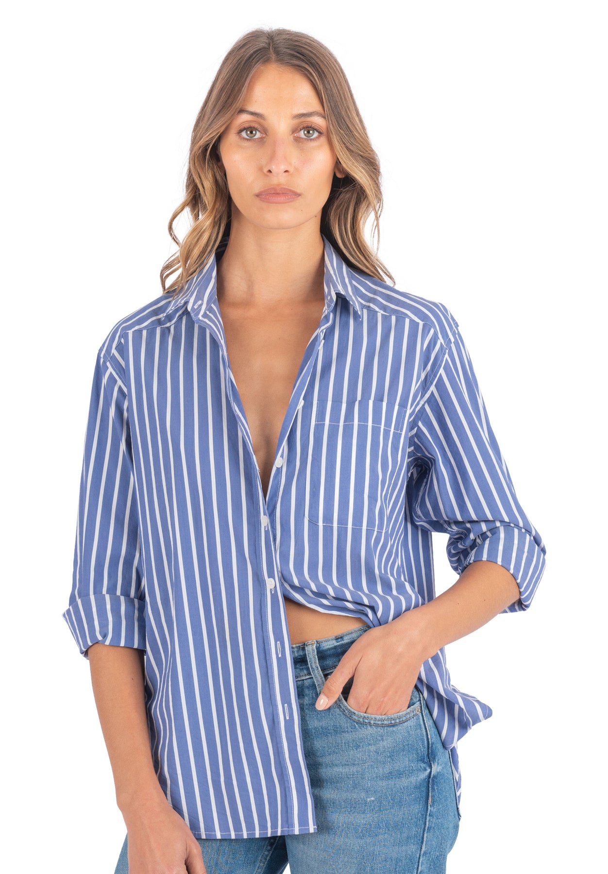 Poppy Dark Blue Stripes Oversize Cotton Shirt – CAMIXA.COM