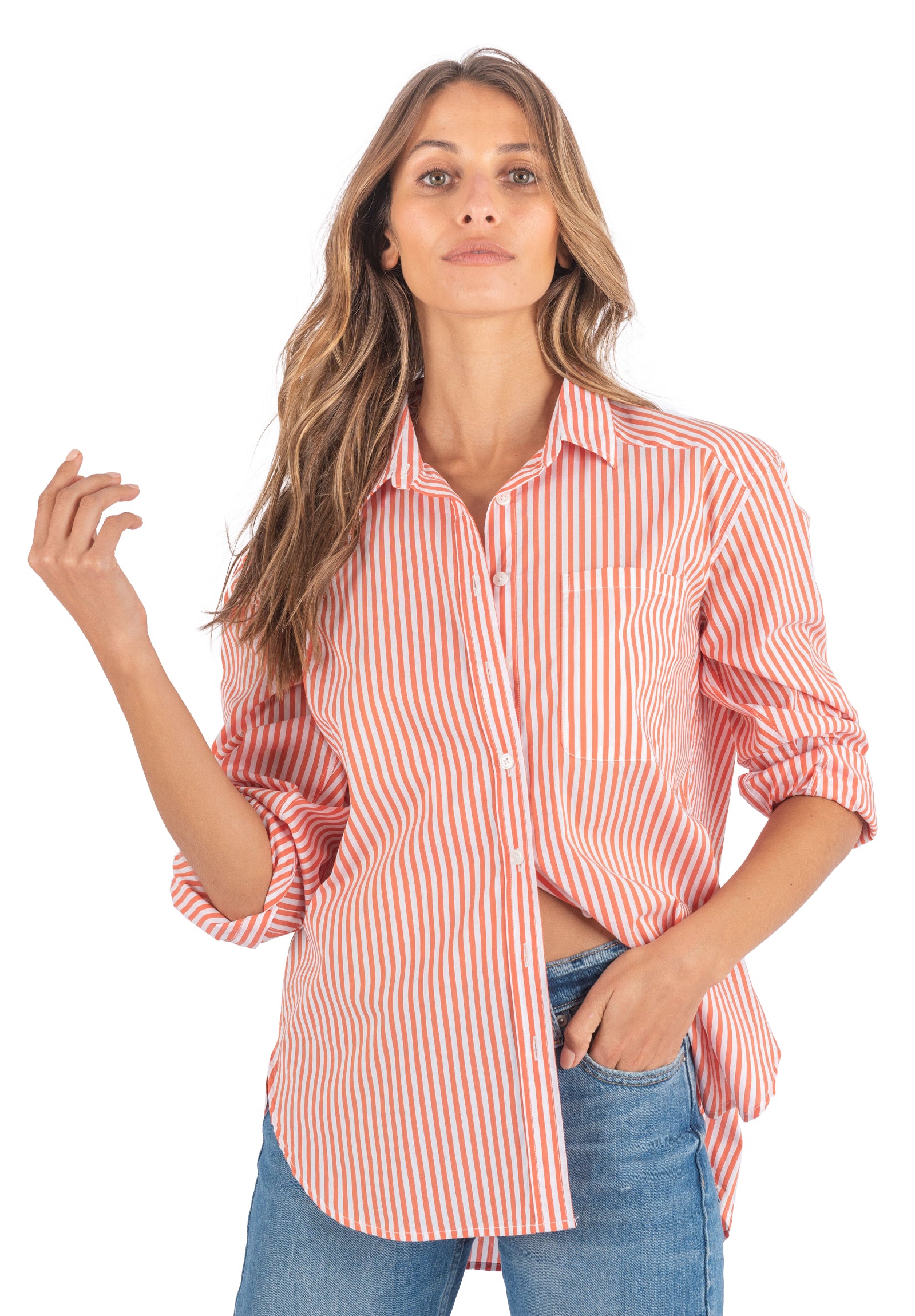 Orange striped shirt womens hotsell