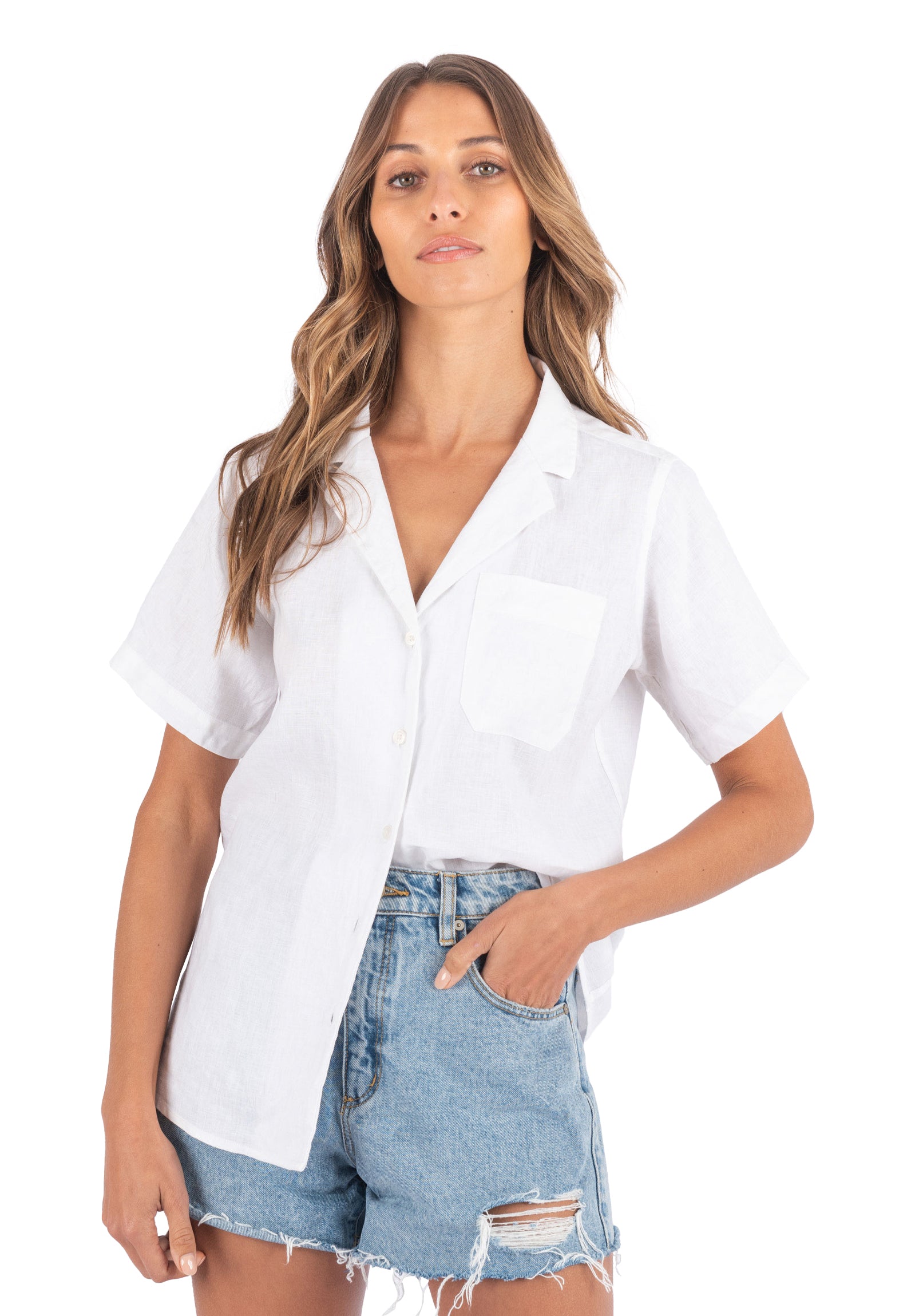 White short sleeve button hotsell down womens