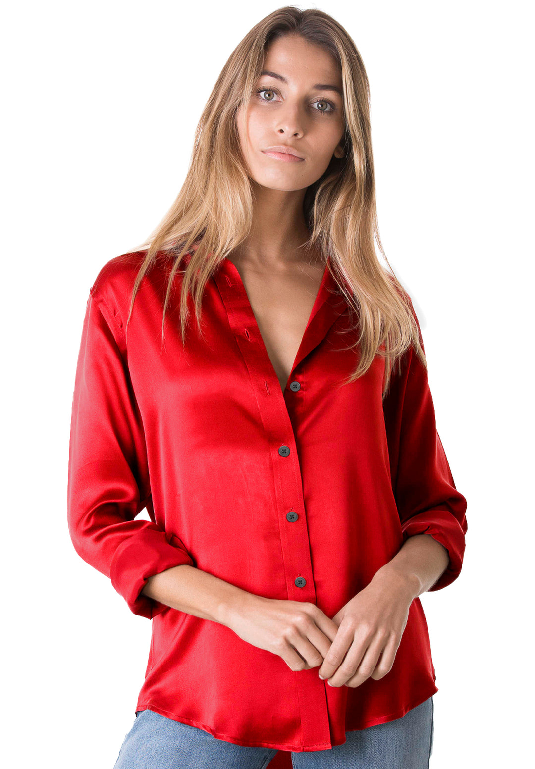 Satin-Silk Red, Pure Charmeuse Silk Shirt