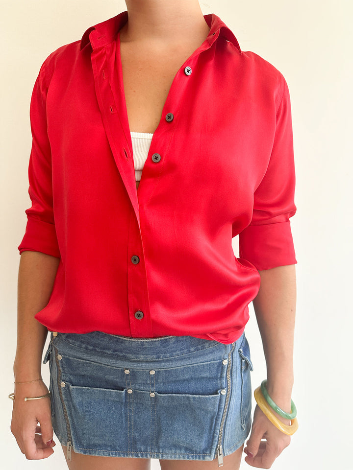 Satin-Silk Red, Pure Charmeuse Silk Shirt