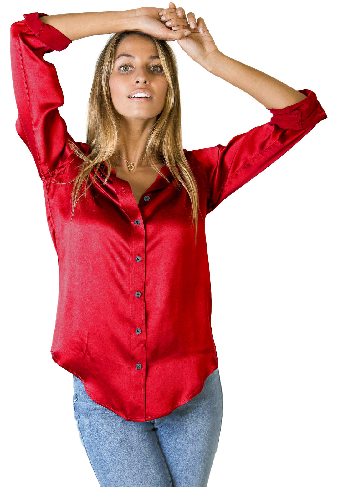 Satin-Silk Red, Pure Charmeuse Silk Shirt