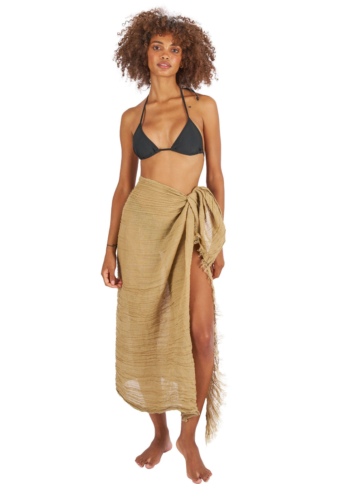 Sarong Khaki, French Linen Crinkle Sarong