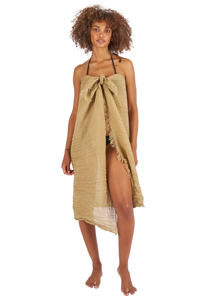 Sarong Khaki, French Linen Crinkle Sarong