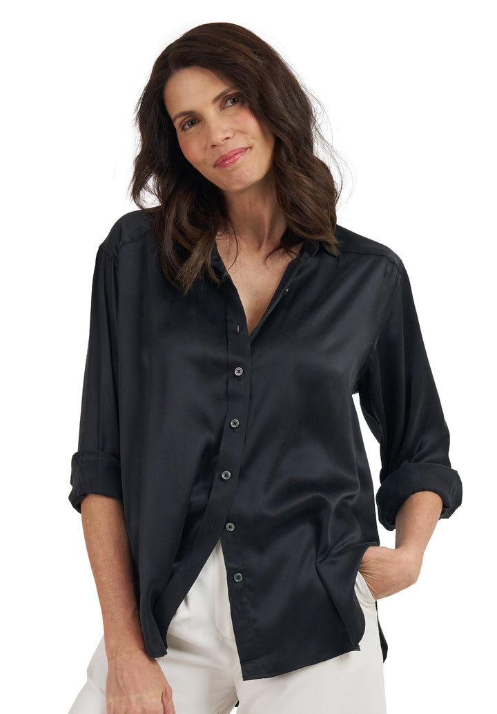 Soie Black Oversized 100% Silk Shirt