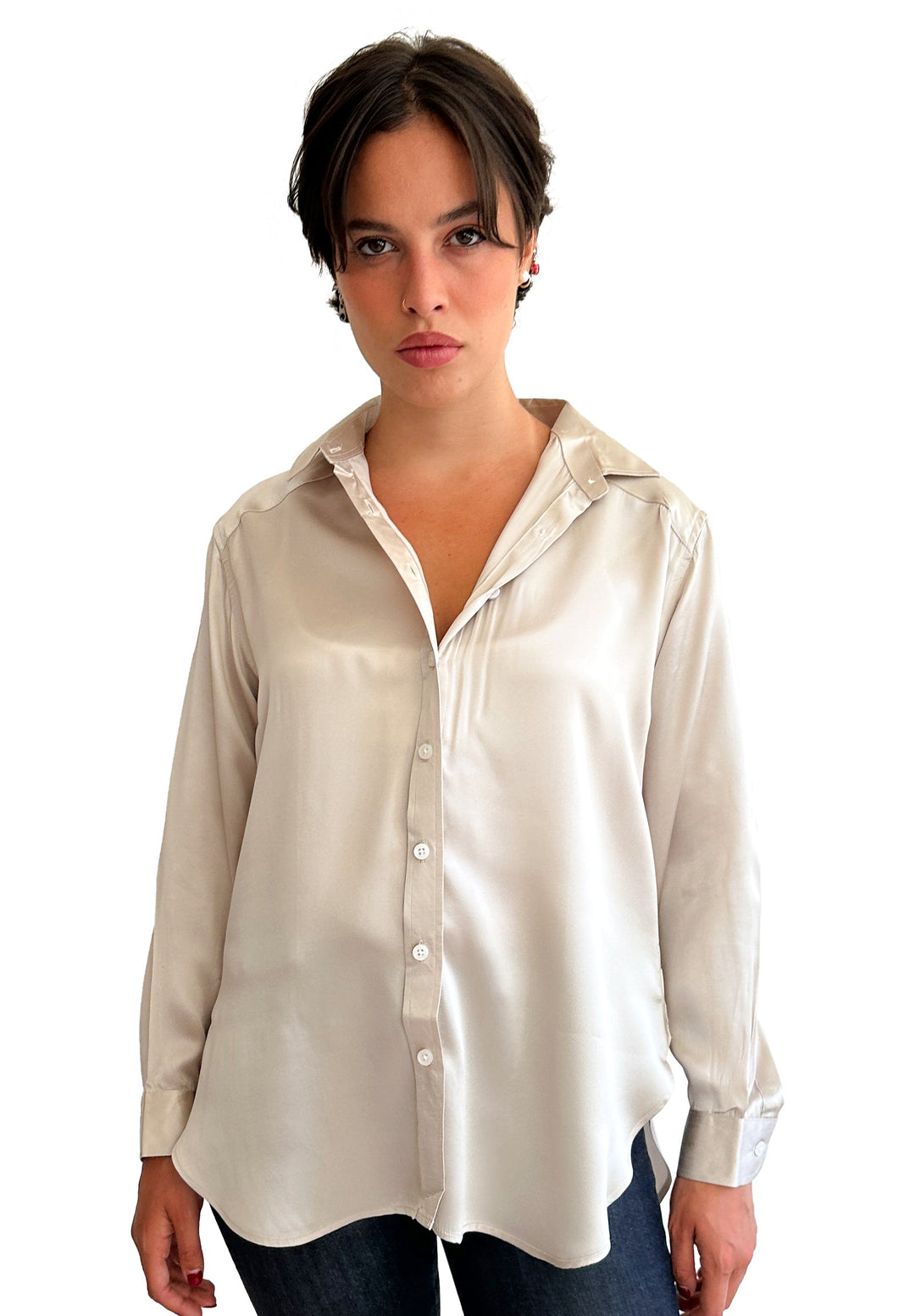 Soie Mushroom Grey Oversized 100% Silk Shirt