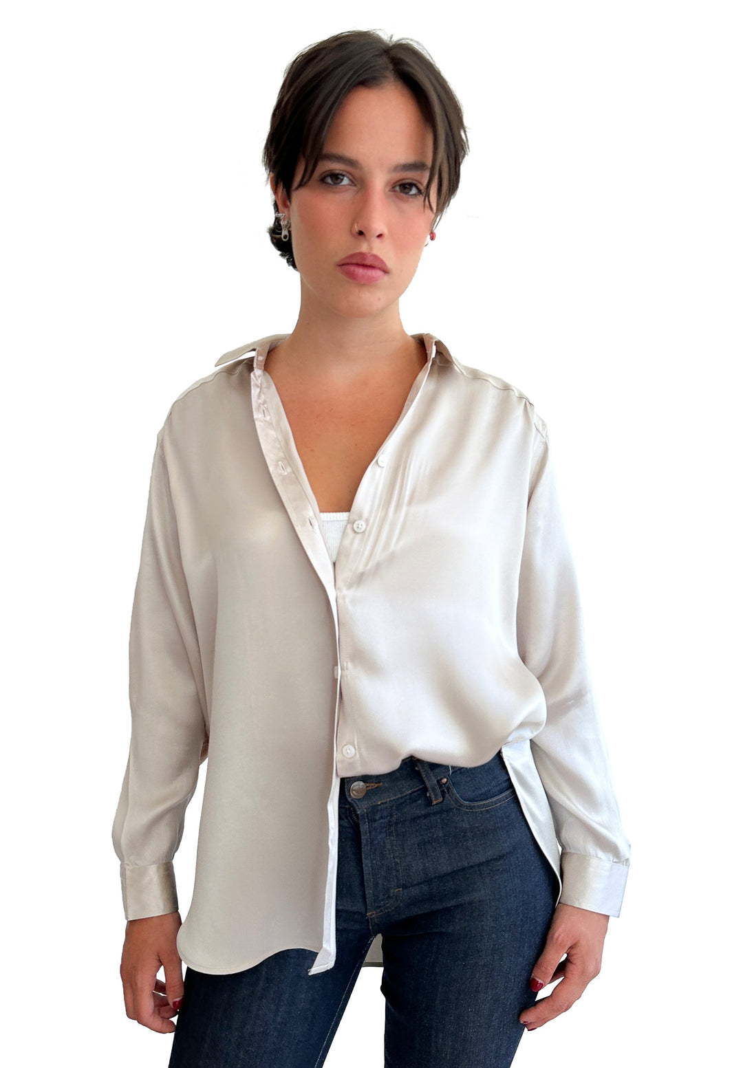 Soie Mushroom Grey Oversized 100% Silk Shirt