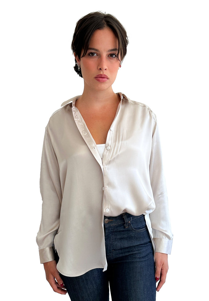 Soie Mushroom Grey Oversized 100% Silk Shirt