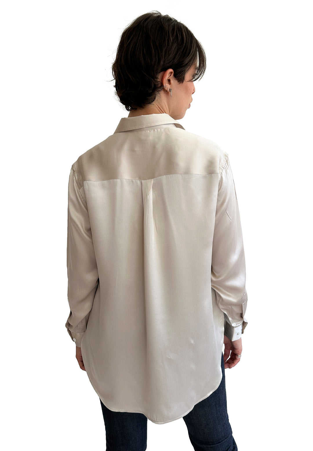 Soie Mushroom Grey Oversized 100% Silk Shirt