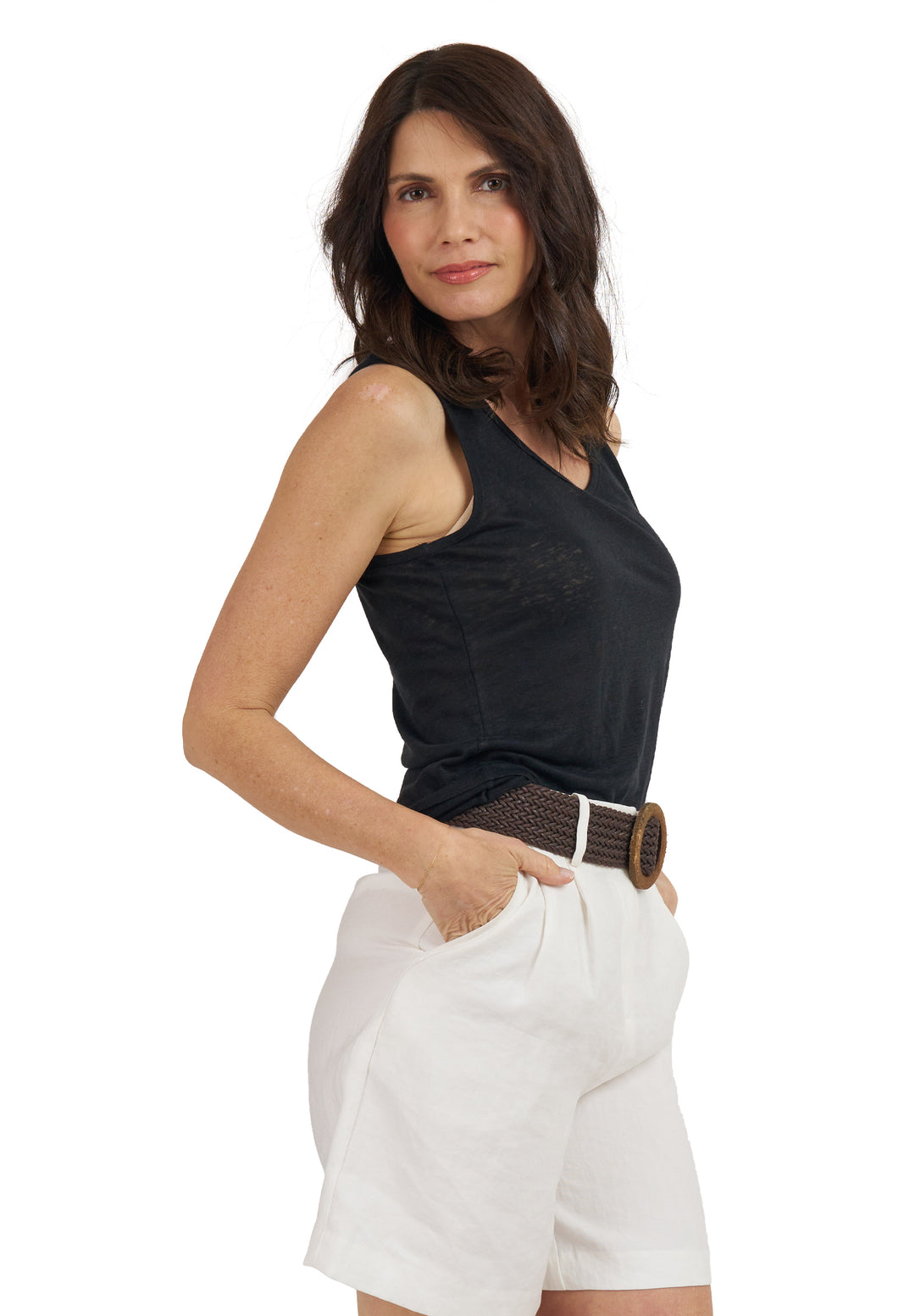 Tecla Black Linen Jersey Tank Top