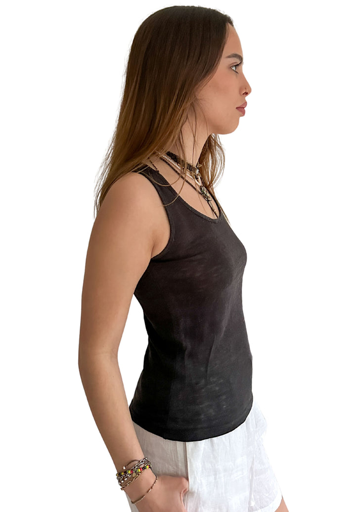 Tecla Black Linen Jersey Tank Top