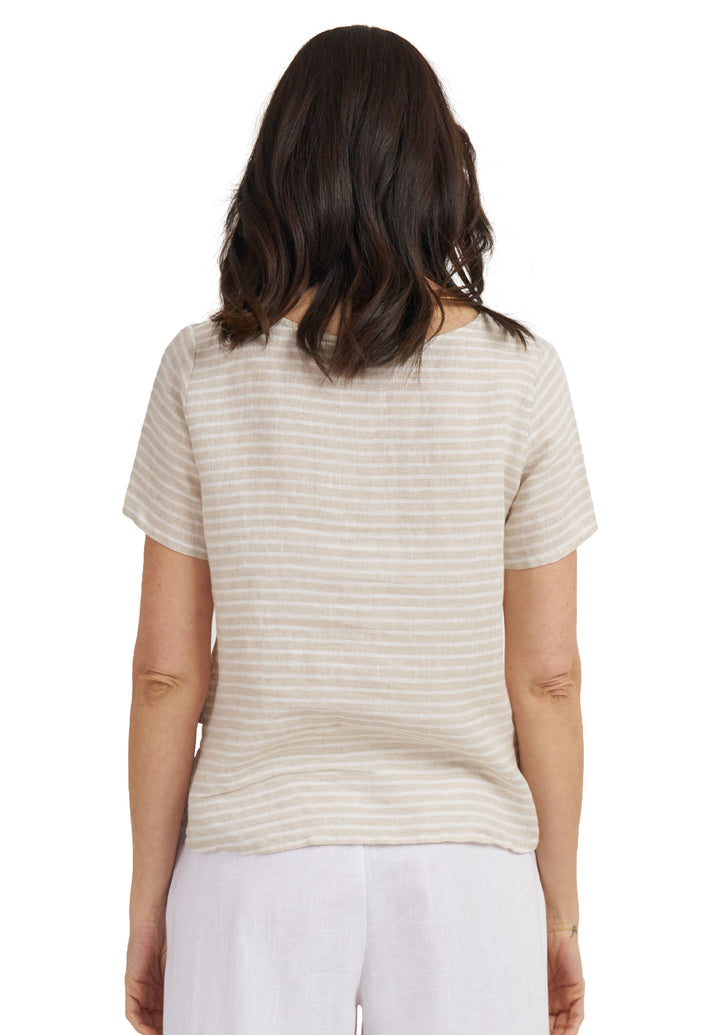 Teena-Linen Beige Stripes T-Shirt