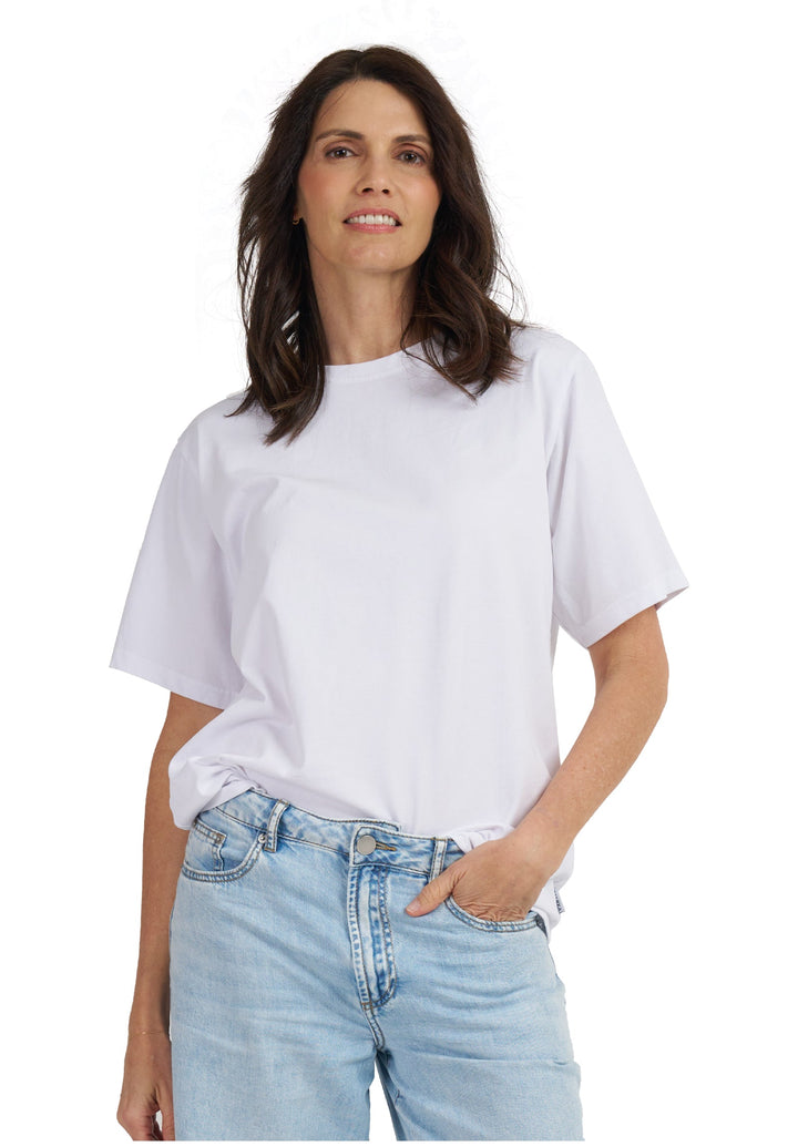 Teesha White Boxy Distressed Cotton T-Shirt