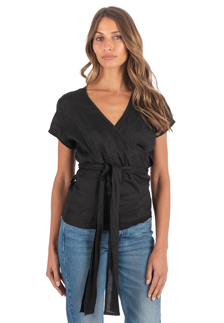 Veronica Black Wrap Linen Blouse