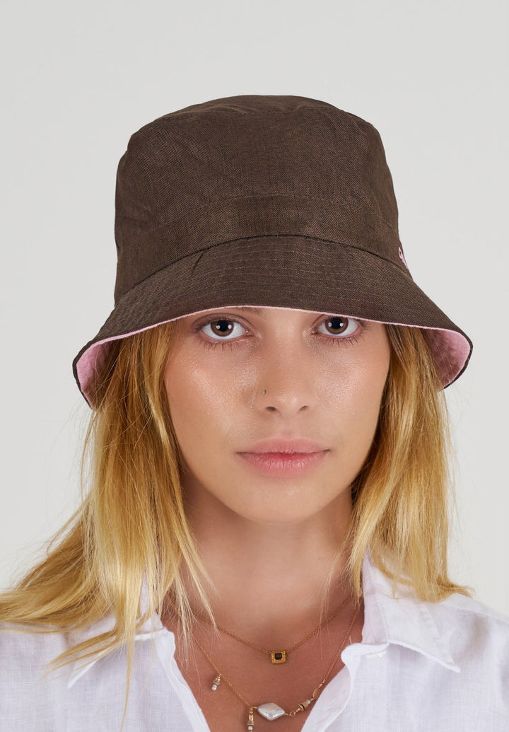 GIFT - Beckie Bucket Hat in Pure French Linen - reversible two colours