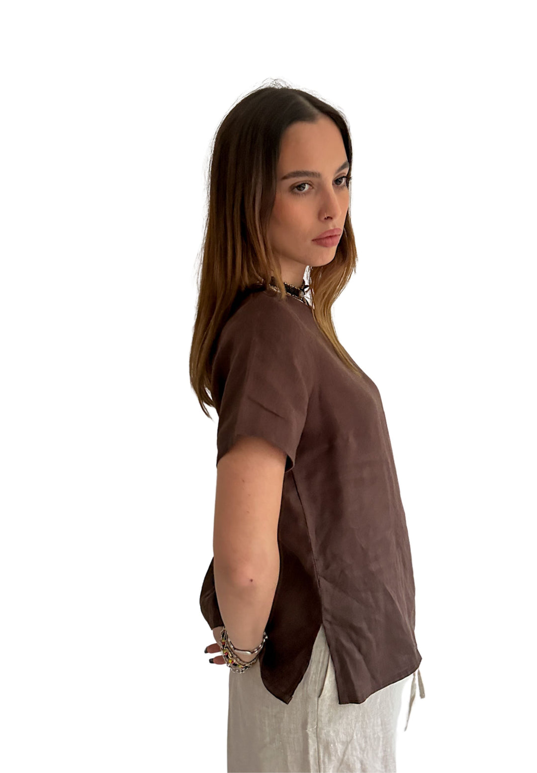 Teena-Linen Coffee T-Shirt