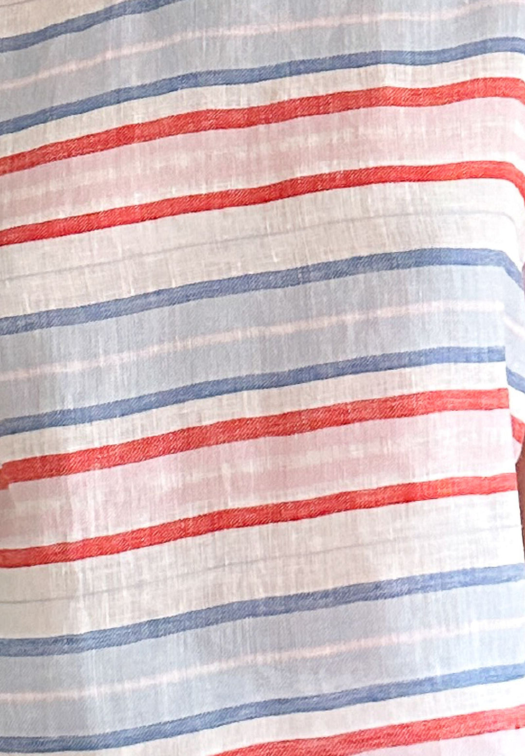 Teena-Linen Multi Stripes T-Shirt - Red Blue White