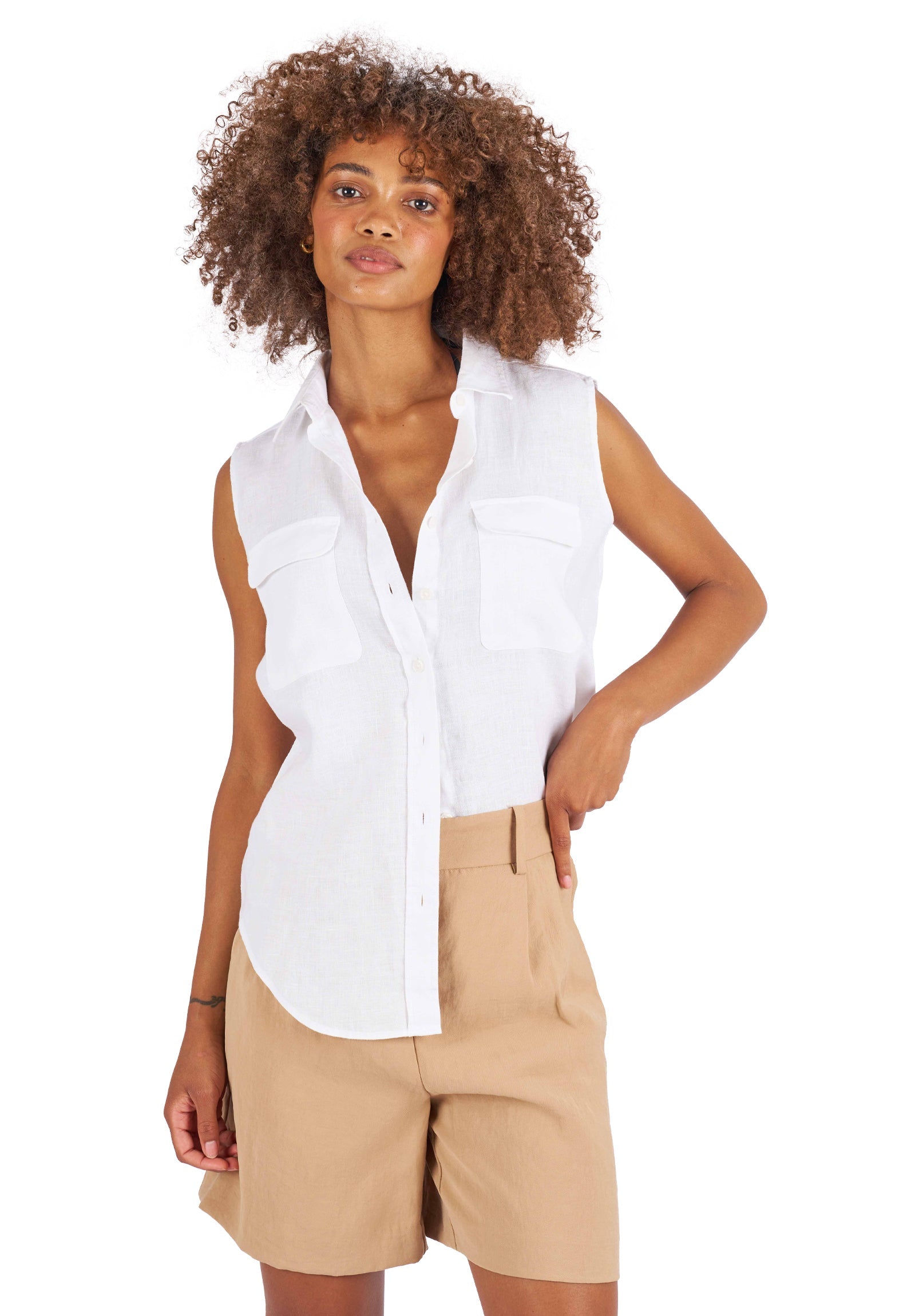 White linen sleeveless store shirt