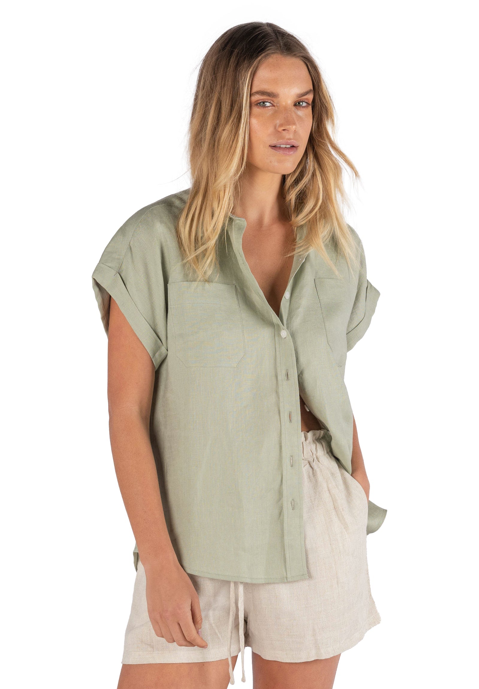 Capri Sage Green Short Sleeve Linen Shirt – CAMIXA