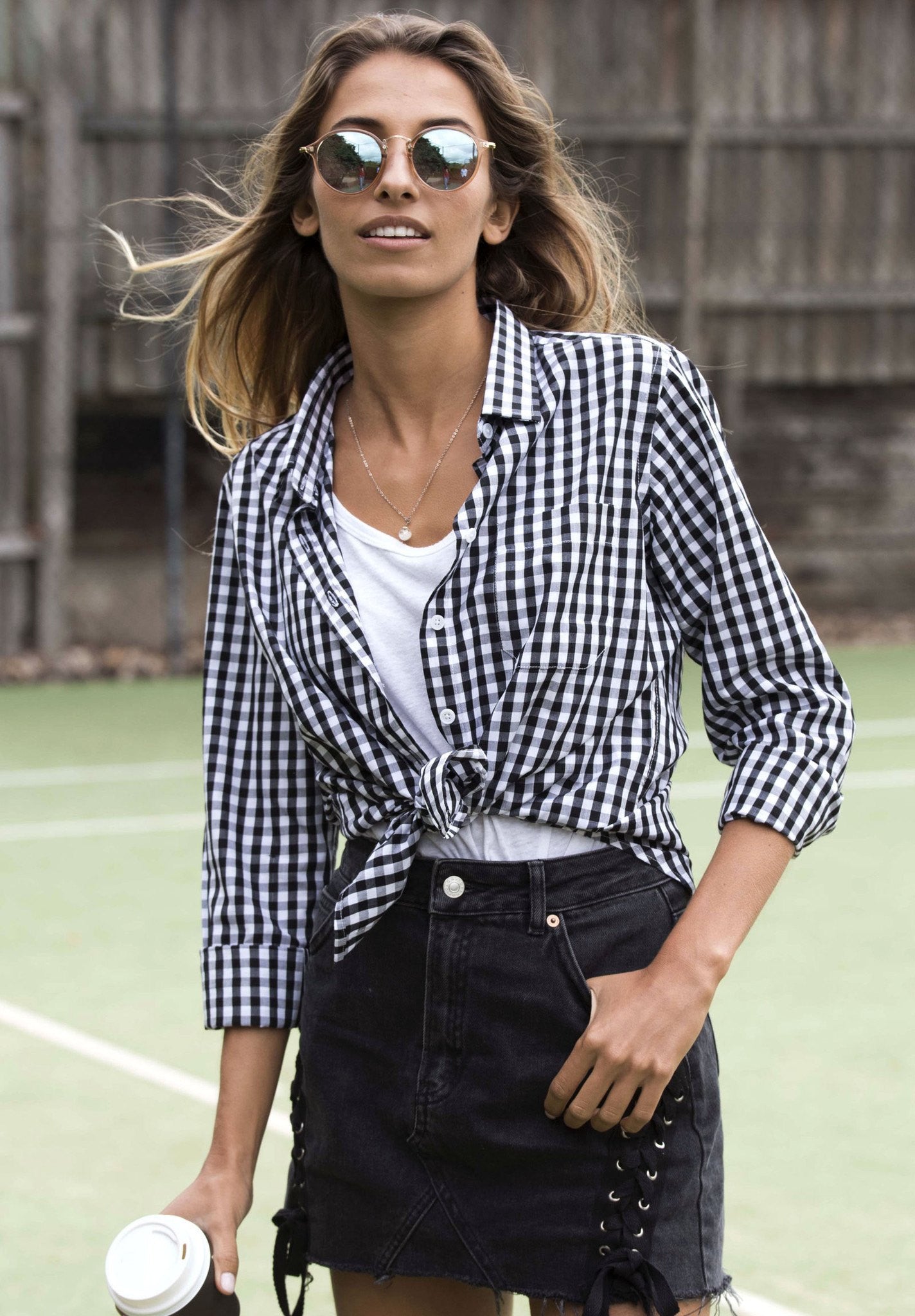 Black gingham sale shirt womens