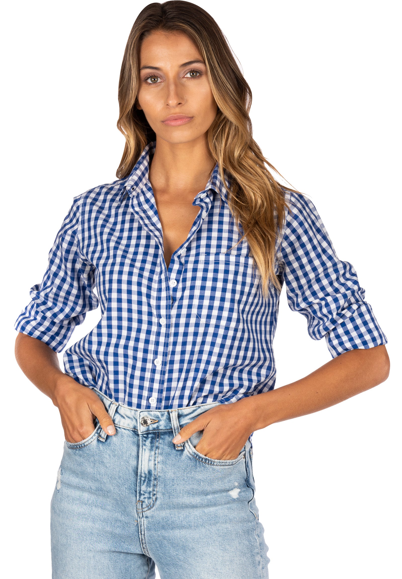 Gigi, Blue Gingham Cotton Shirt – CAMIXA