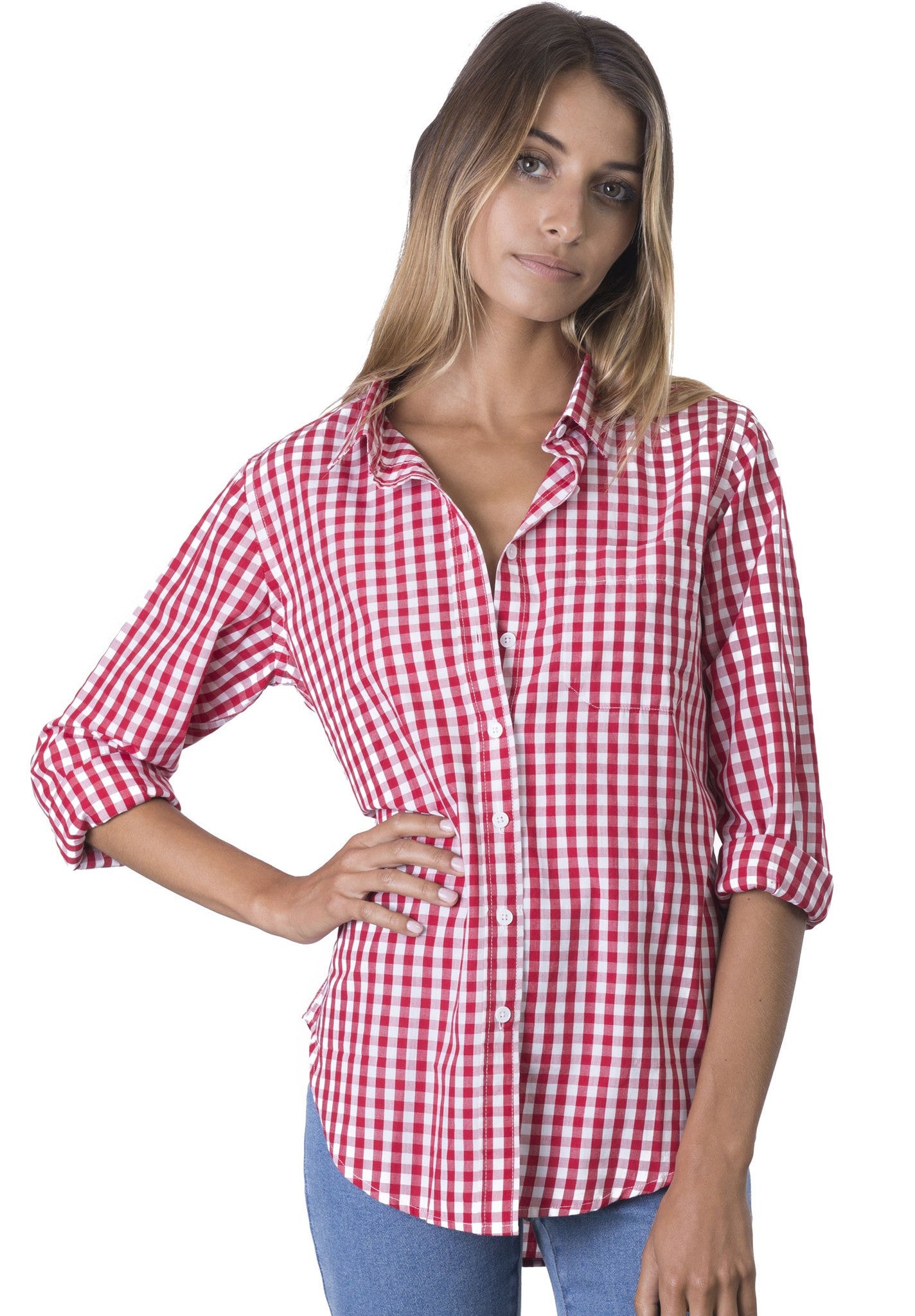 Ladies red shop gingham shirt