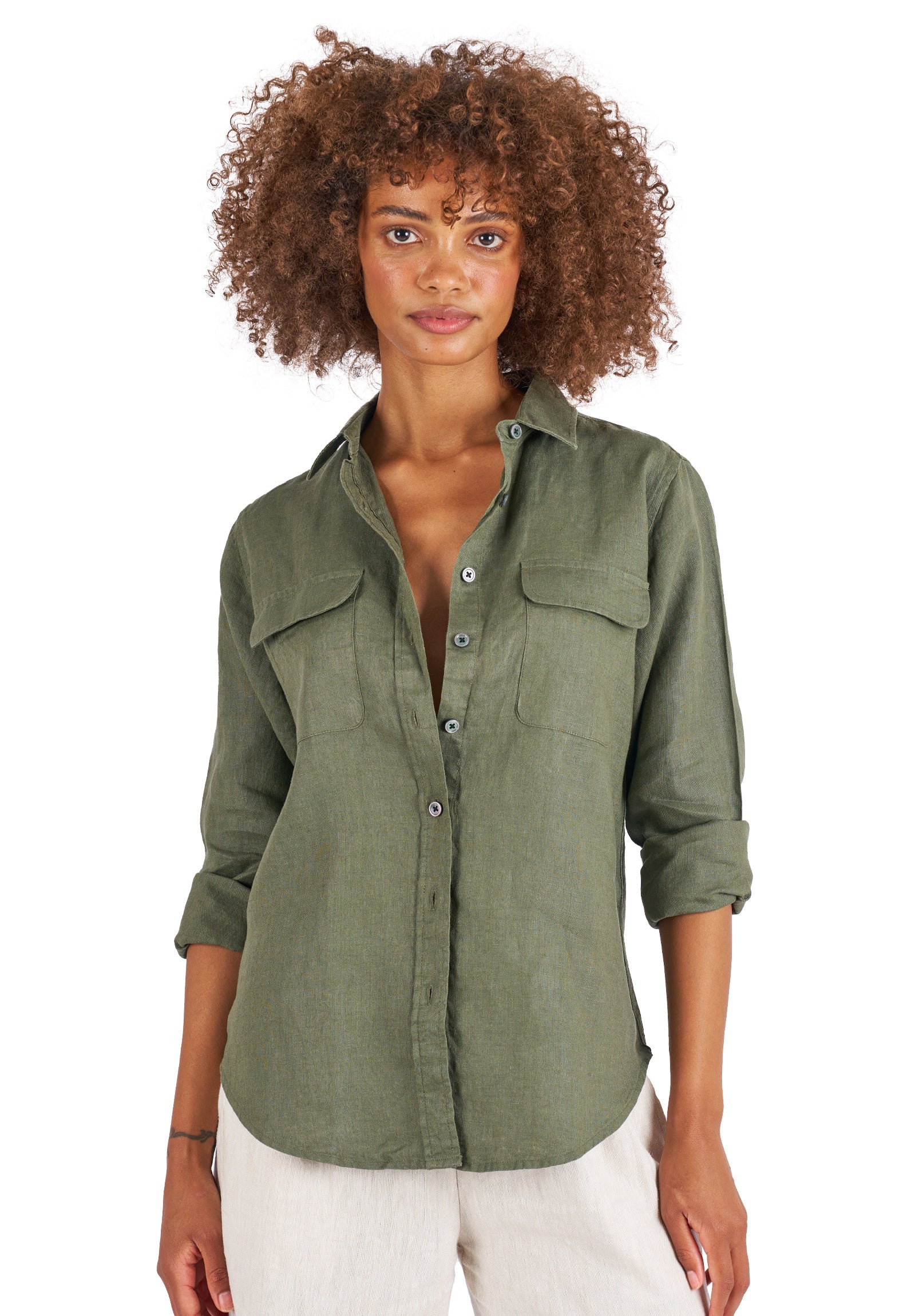 Green linen shirt outlet womens