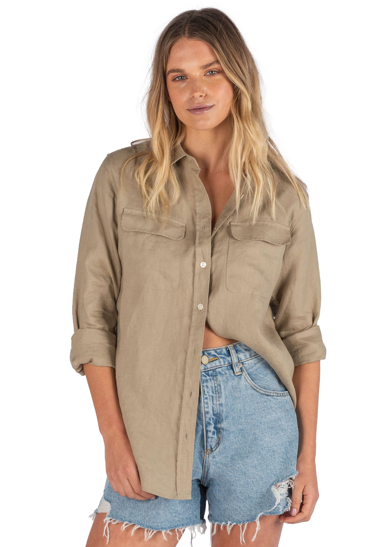 Lete Linen Khaki, Relaxed Linen Shirt with Pockets – camixa.com