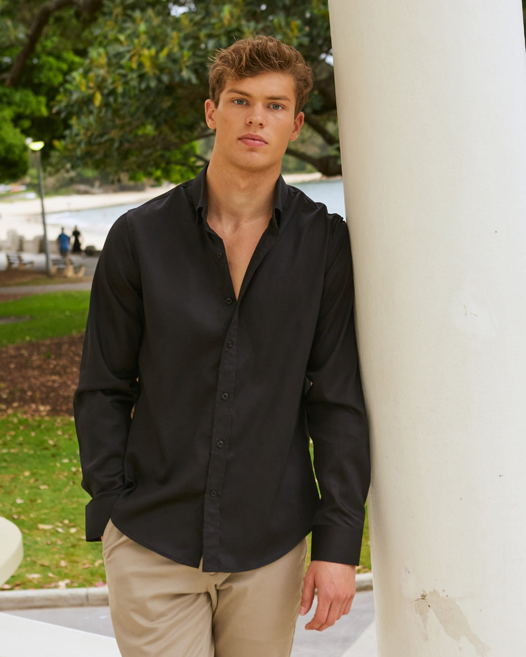 Regular Long Sleeve French Cuff Shirt - Black, Shirts