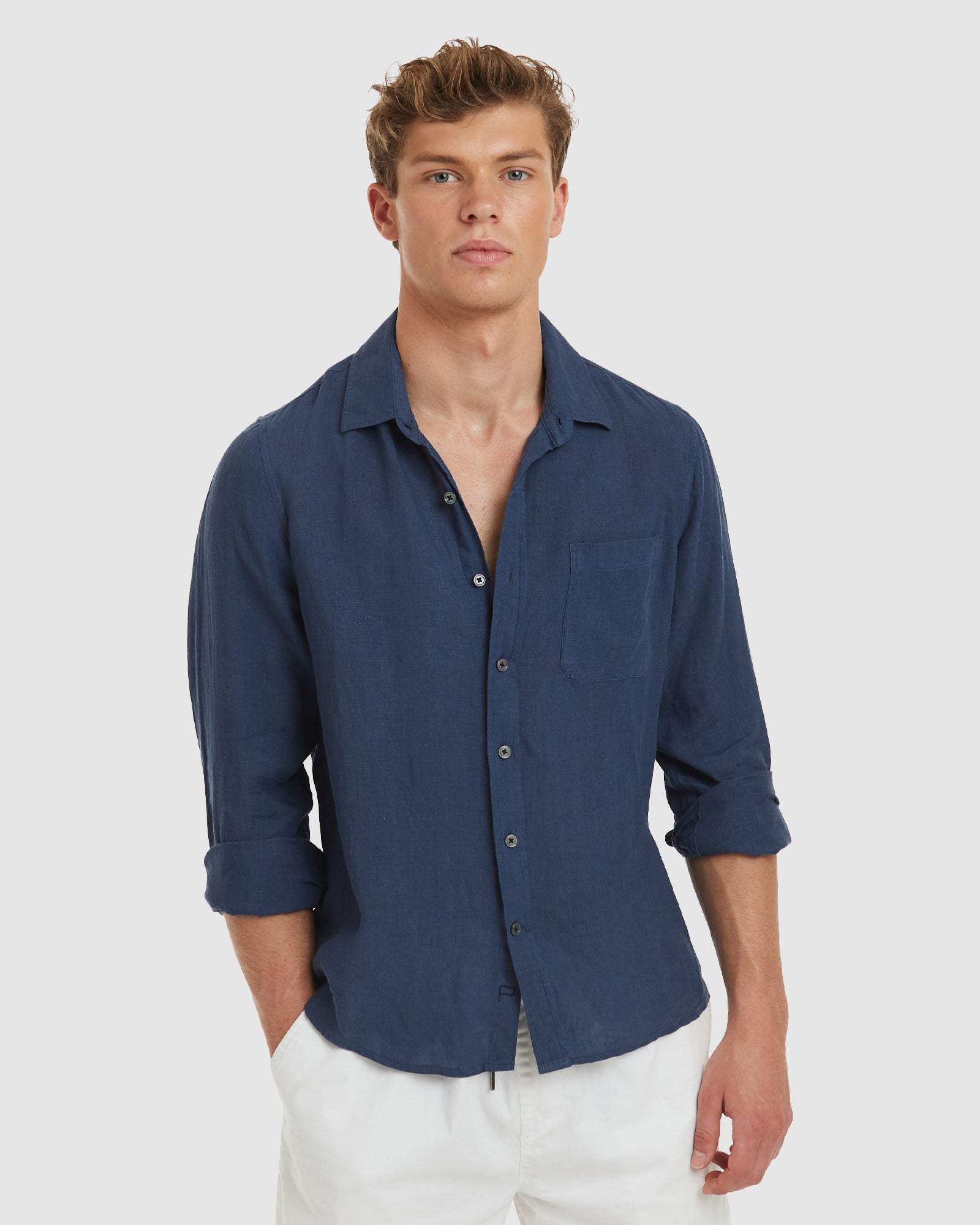 Ravello No Tuck Navy Linen Shirt - Slim Fit – CAMIXA